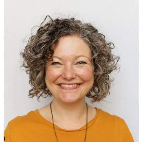 Silver Gray Curly Bob Wavy