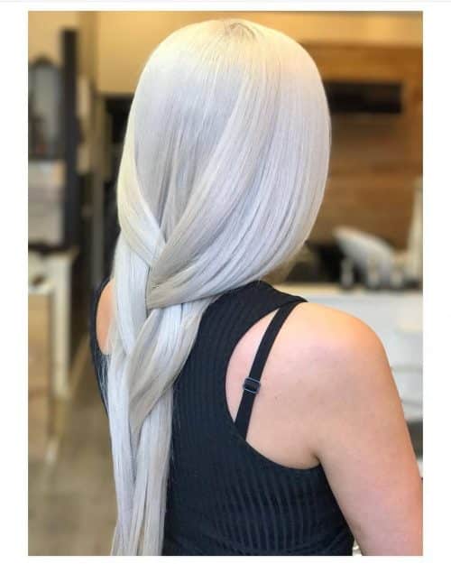 Silvery Blonde Hair with a Long Braided Ponytail