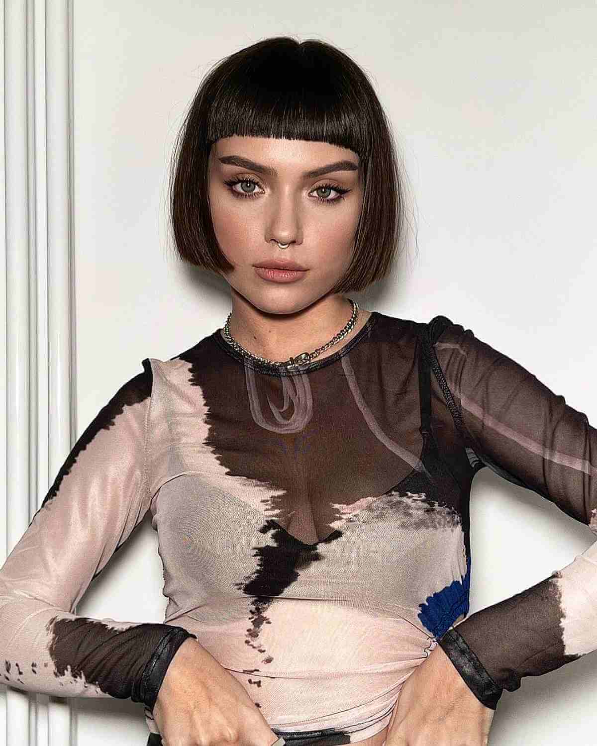 Sleek Jaw-Length Bob with Short Blunt Bangs