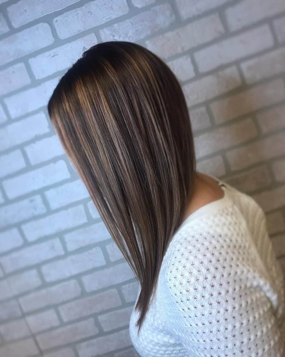 Sleek Long Inverted Bob with Dark, Fine Hair