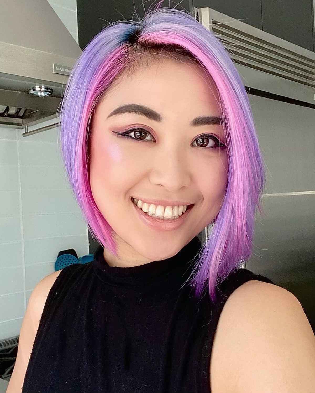 sleek pink and purple asymmetric bob