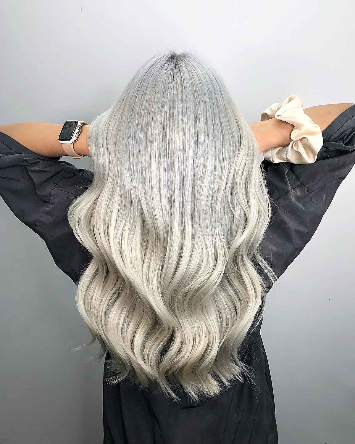 smokey platinum with dark roots for long hair