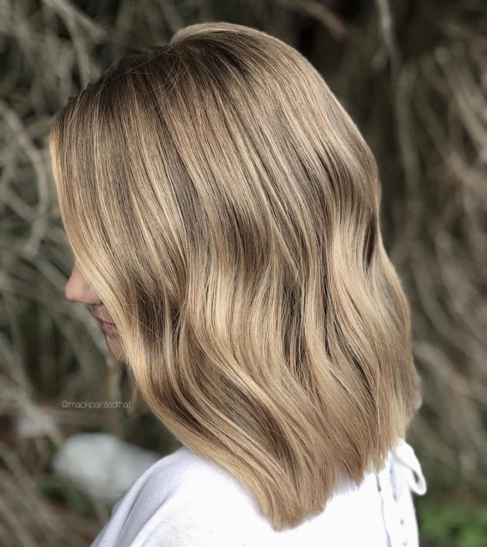 Soft & Simple Balayage Lob on Wavy Hair