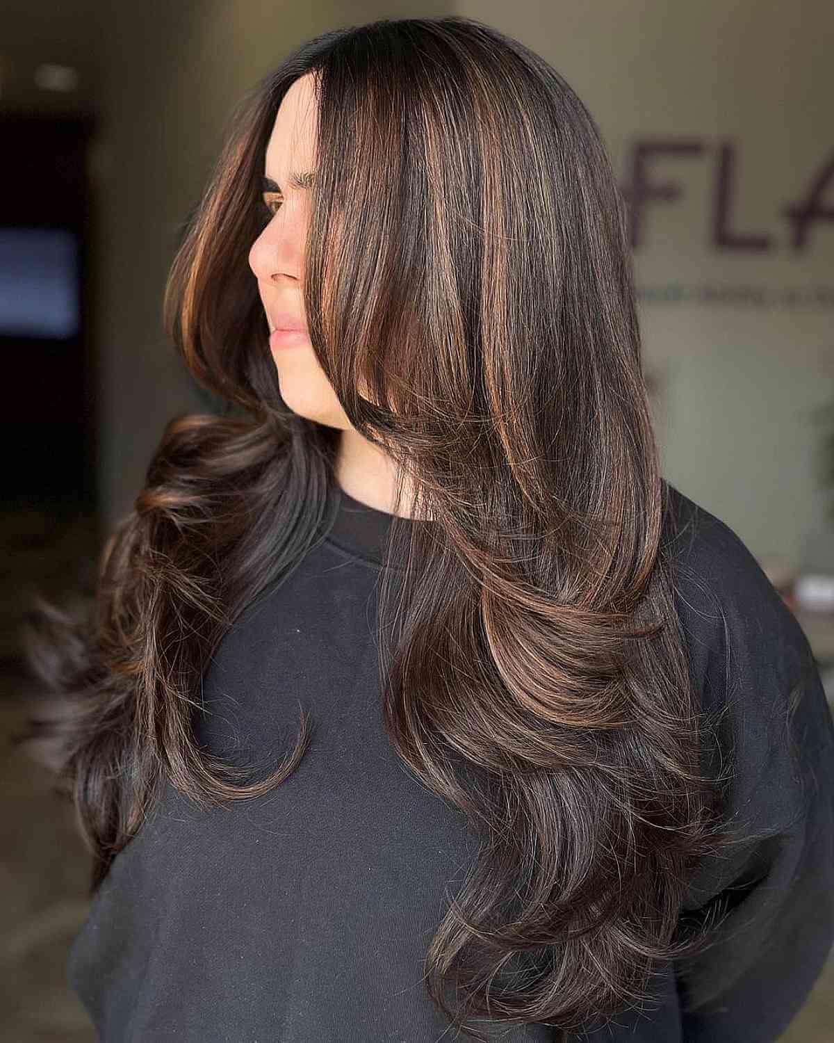 Soft Brunette Swoopy Layers for Long Hair
