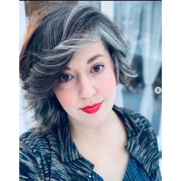 Soft Curly Bob With Silver Gray Highlights