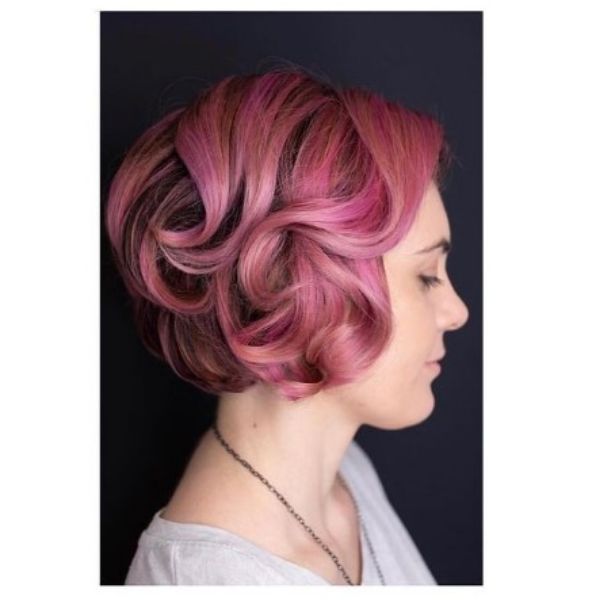Soft Pink Glamorous Curly Bob Hairstyle