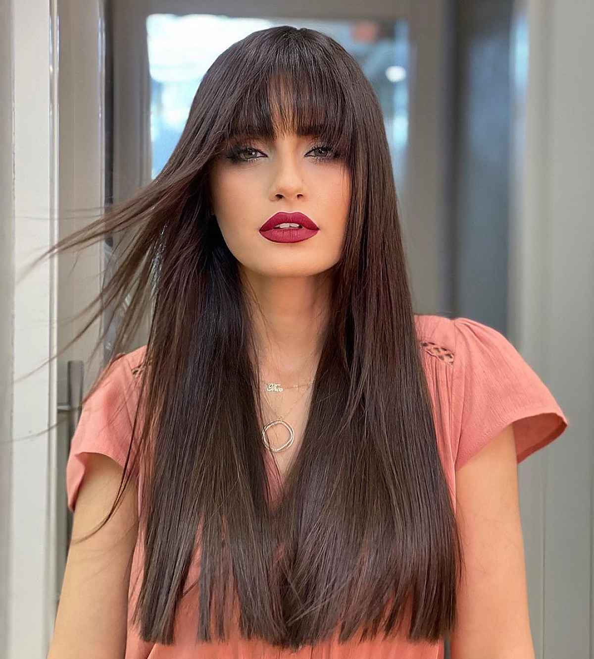 Straight Long Hair with Arched Bangs