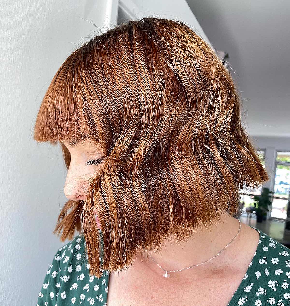 straight short choppy bob with bangs hairstyle