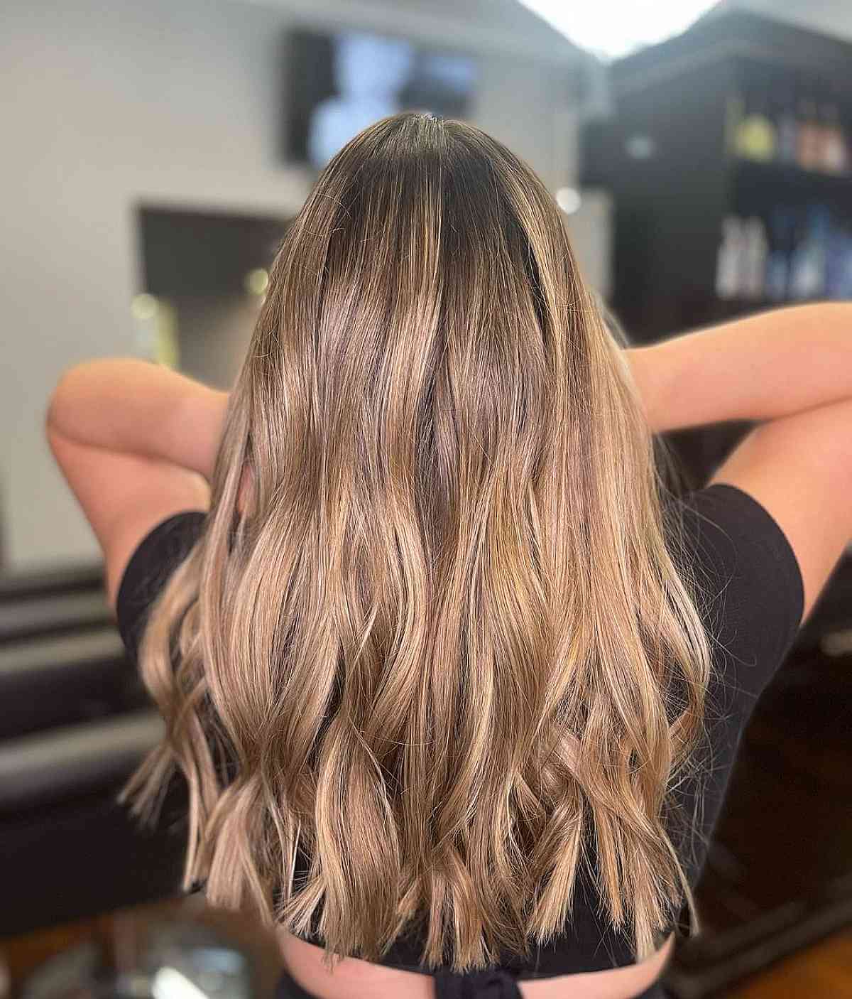 Strawberry Beige Blonde Balayage on Dark Hair