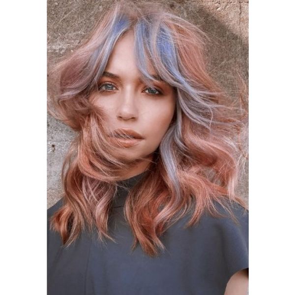 Strawberry Lilac Highlights For Medium Haircuts For Wavy Hair