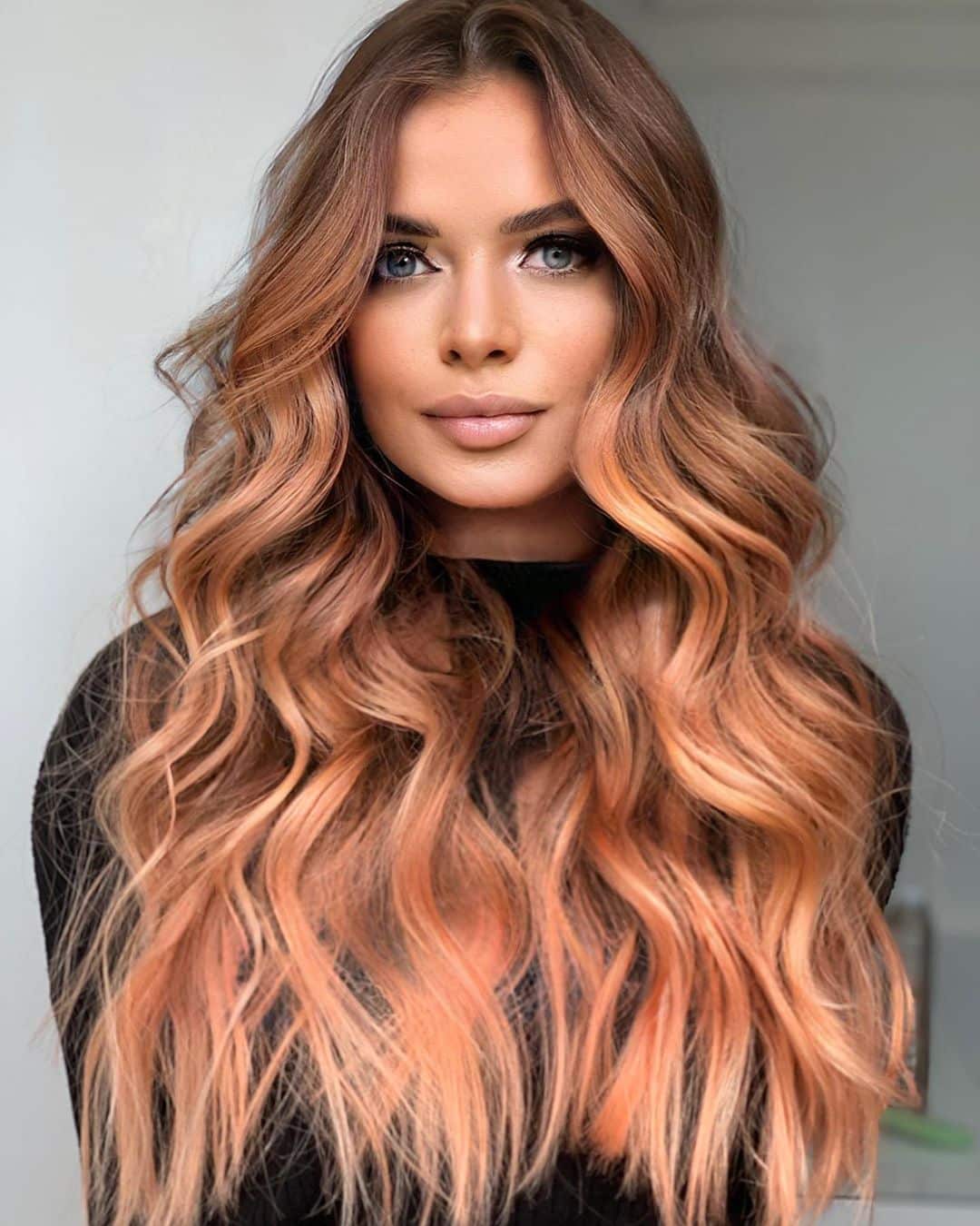 Stunning Brunette Hair with Strawberry Blonde Balayage