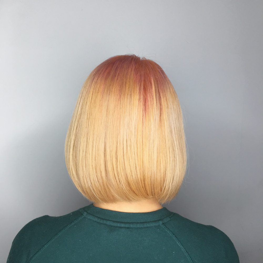 Subtle Reverse Peach Ombre for women with short hair