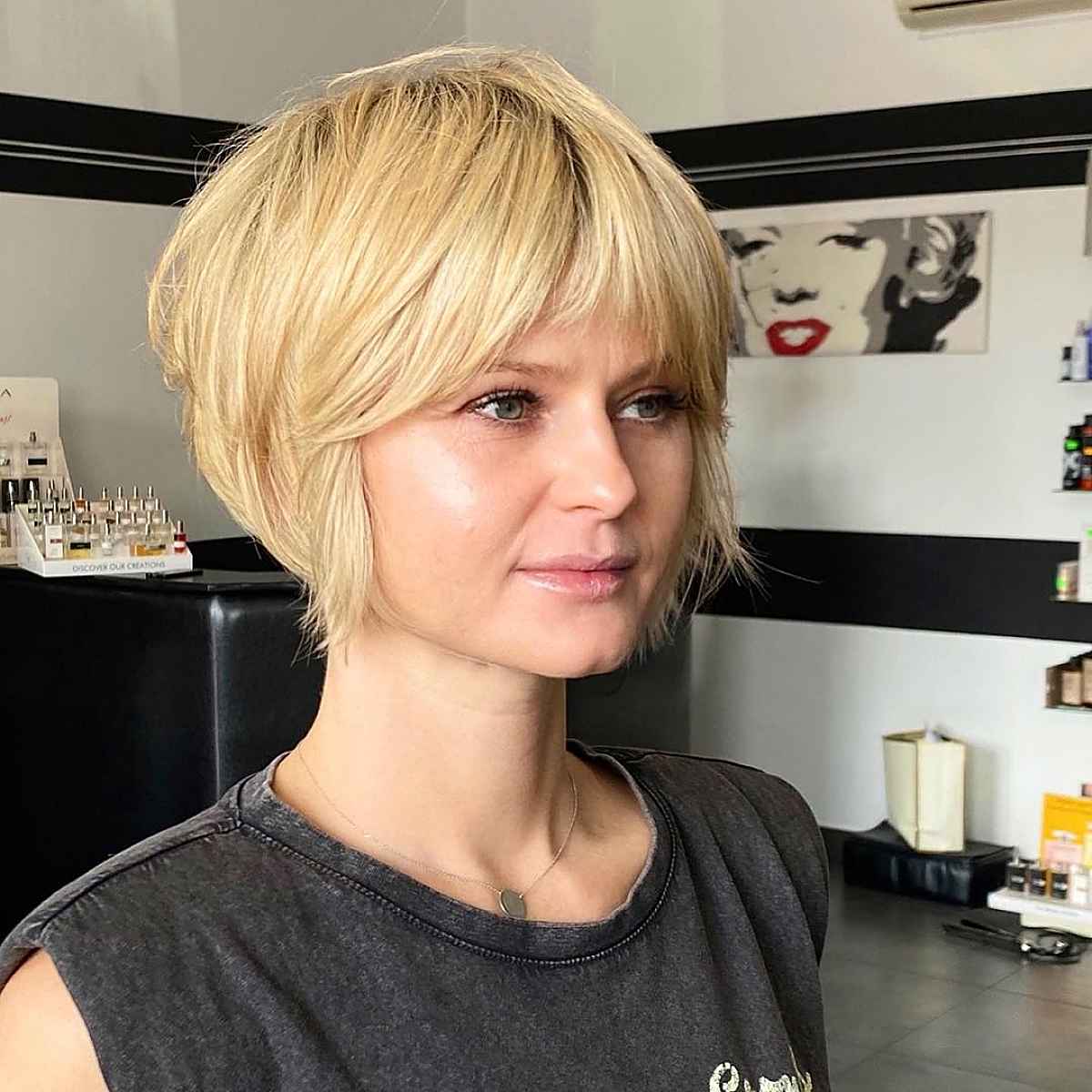 super short cropped cut with fringe bangs