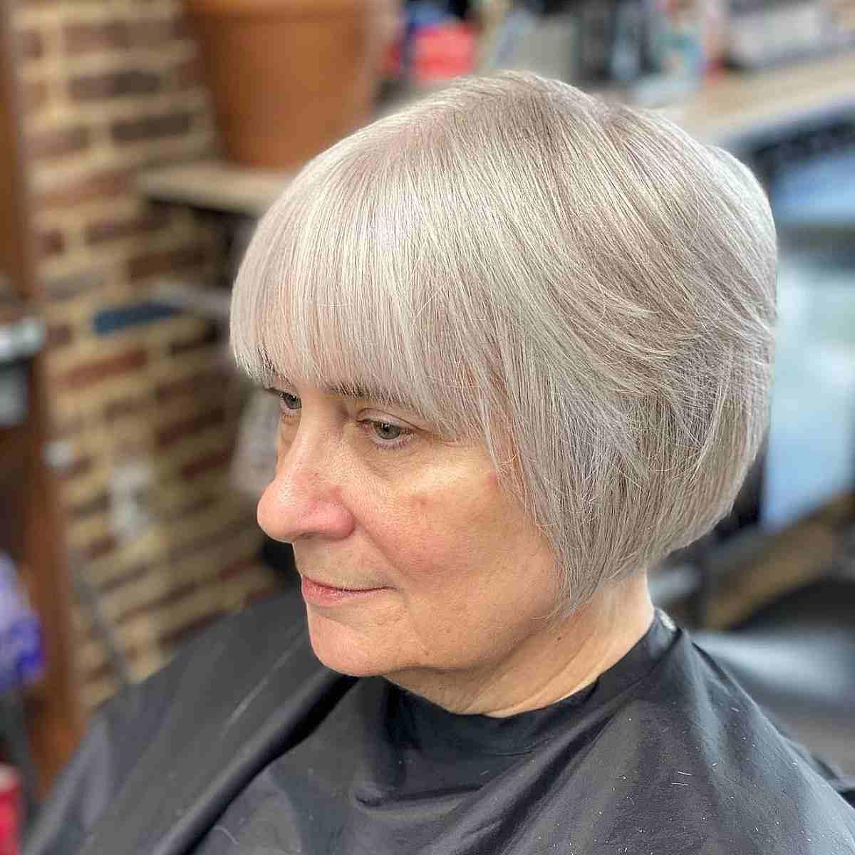 Tapered Bob Haircut on Grey Hair at the Jawline