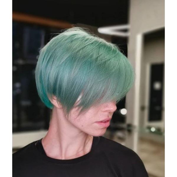 Teal Colored Short Pixie Cut