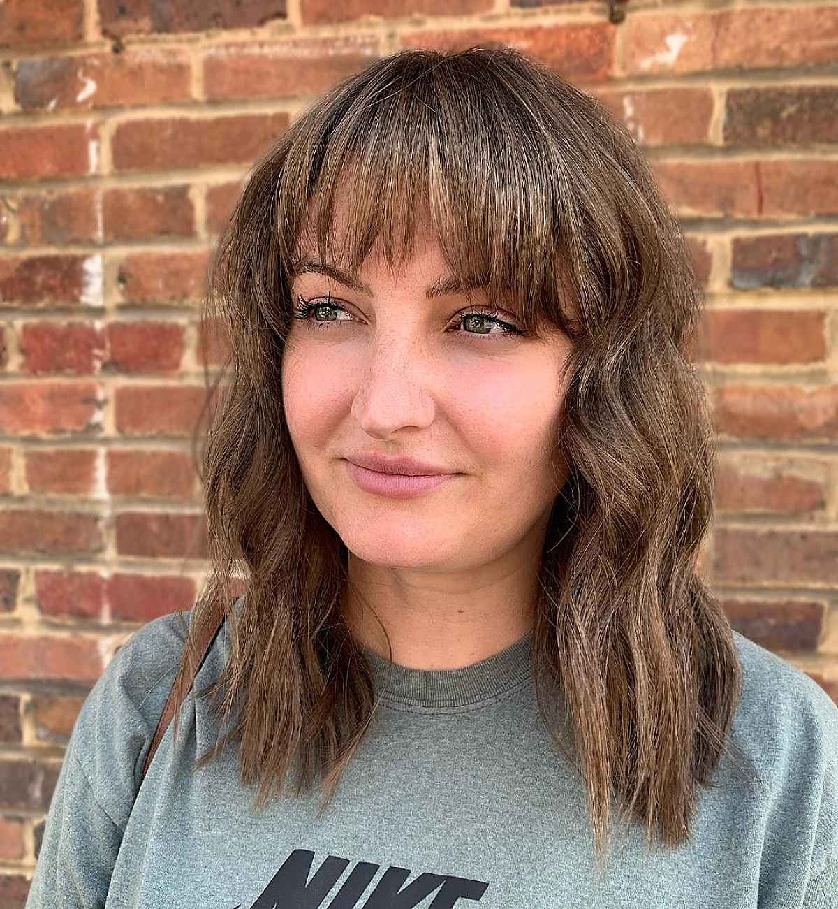 Textured Bangs on Brunette, Wavy Hair