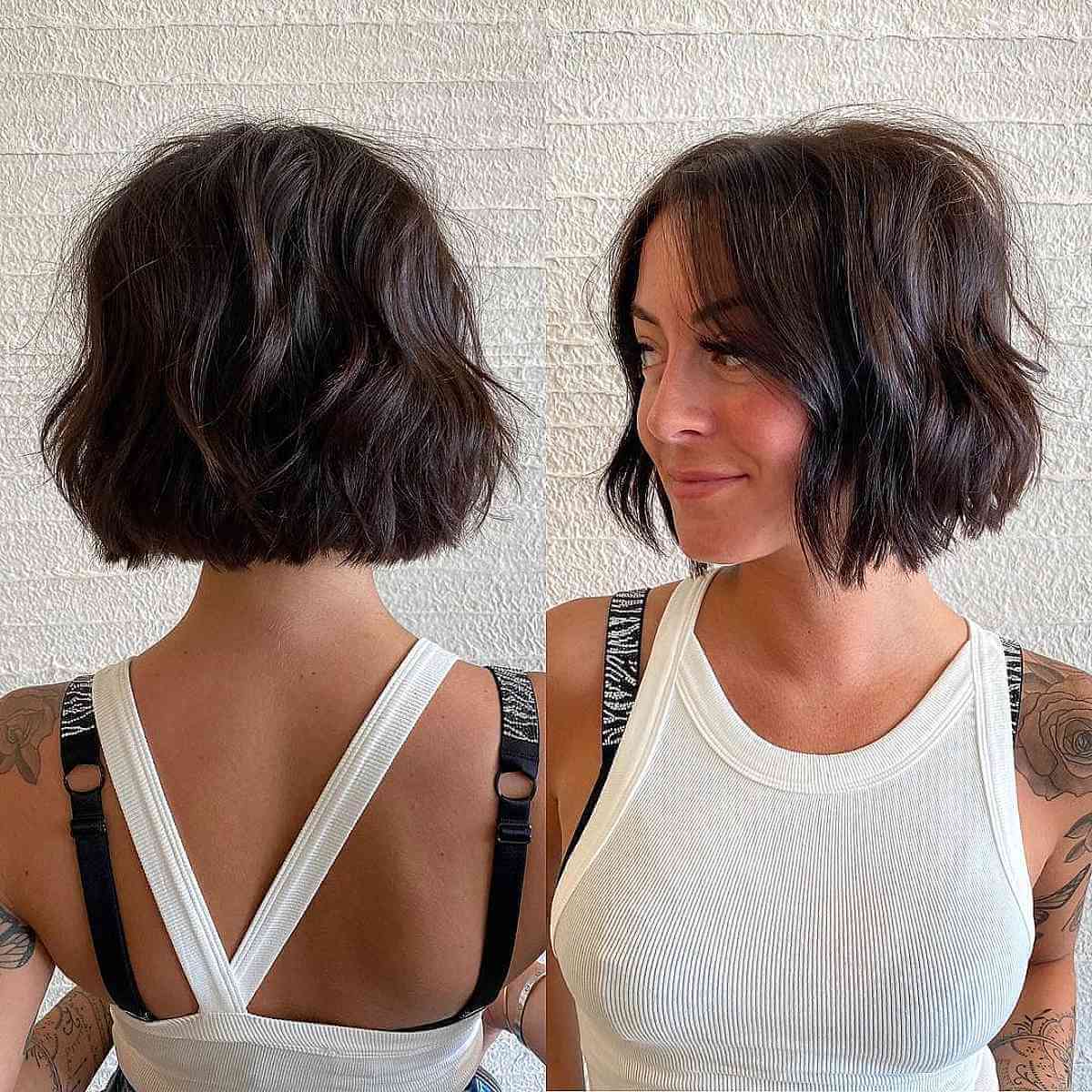 Textured Blunt Chin-Length Bob with Curtain Bangs