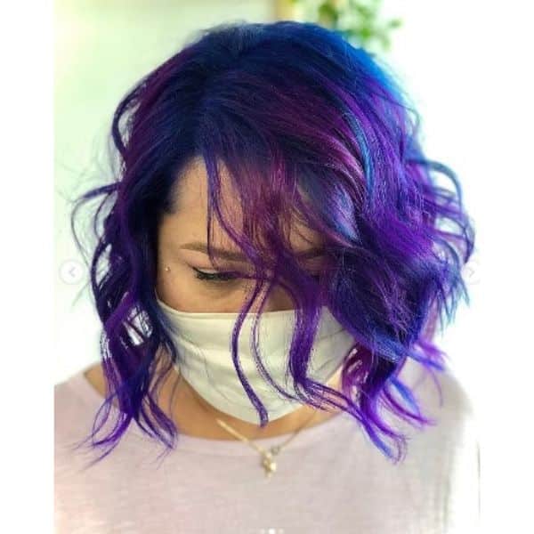 Textured Curly Bob With Violet Blue Higlights