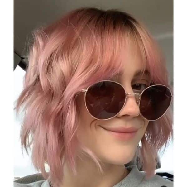 Textured Pink Curly Bob Hair