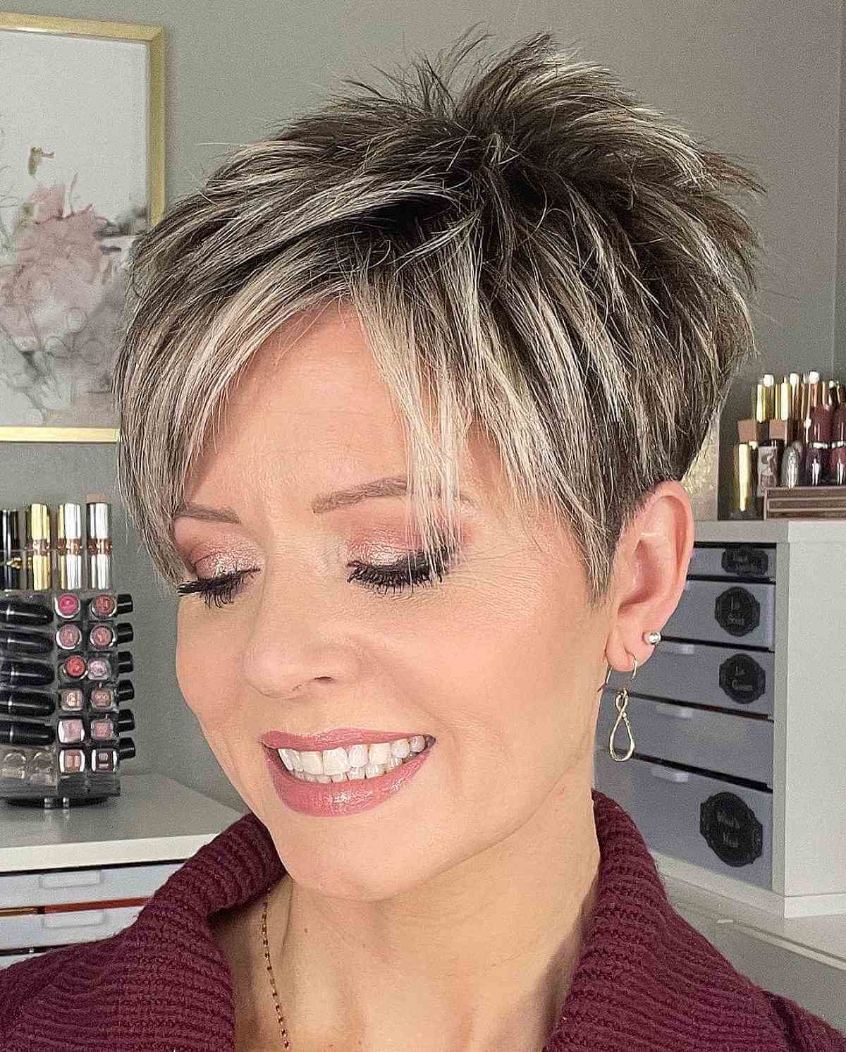 Textured Pixie with Undercut and Golden Highlights