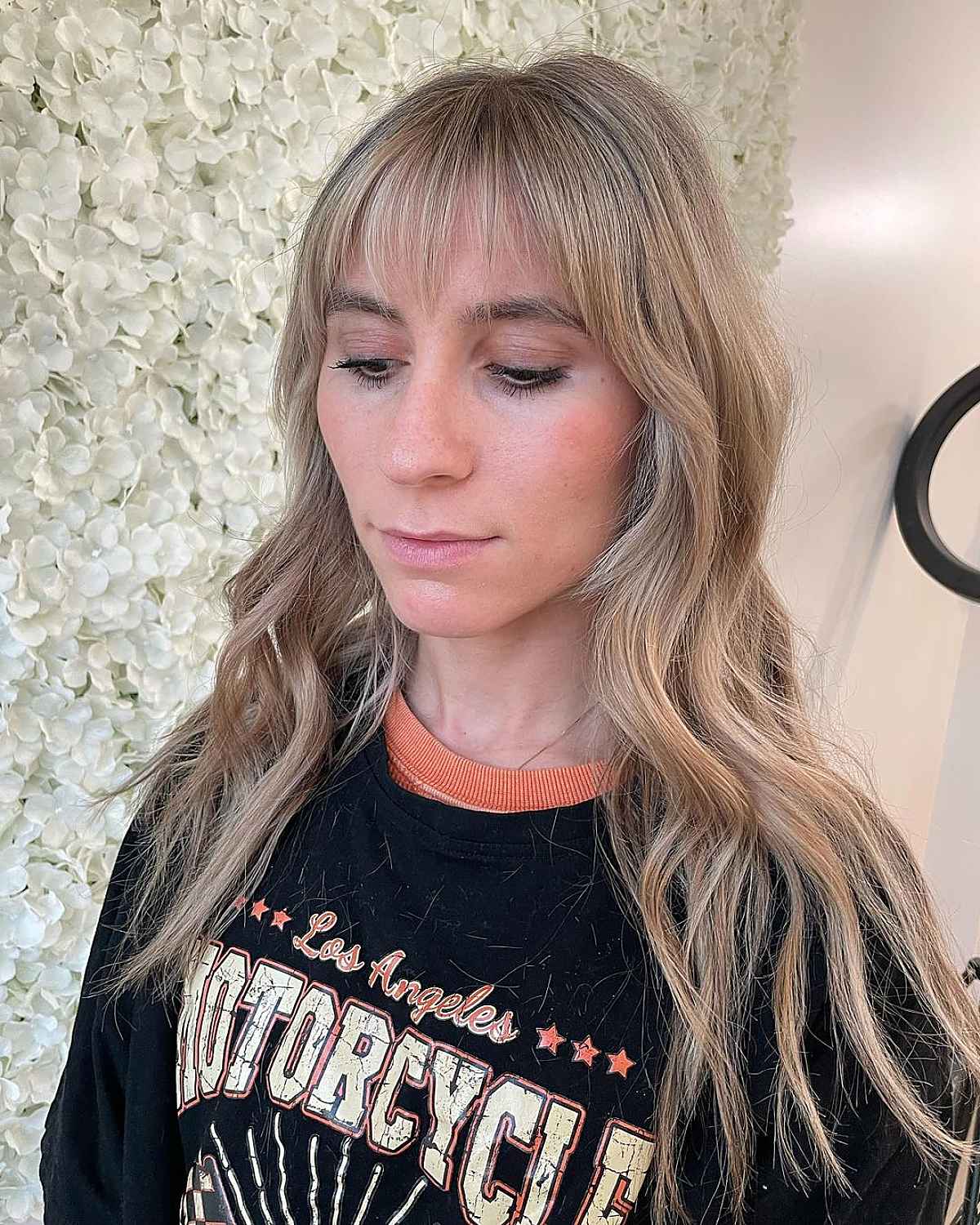 Textured Wispy Bangs and Soft Waves on Long Hair