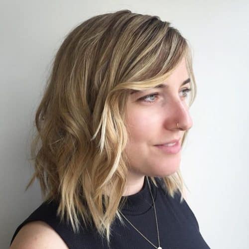Tousled Long bob with side swept bangs