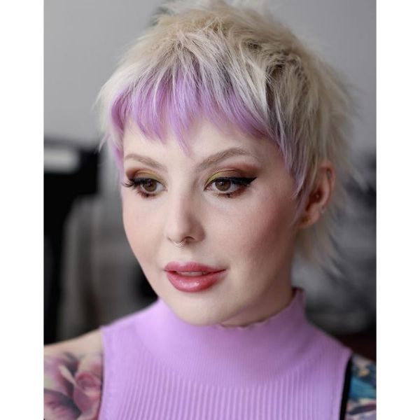 Two-colored Spiky Mullet Pixie With Pastel Purple Bangs