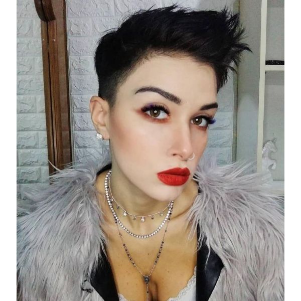 Up-swept Dark Pixie With Low Fade