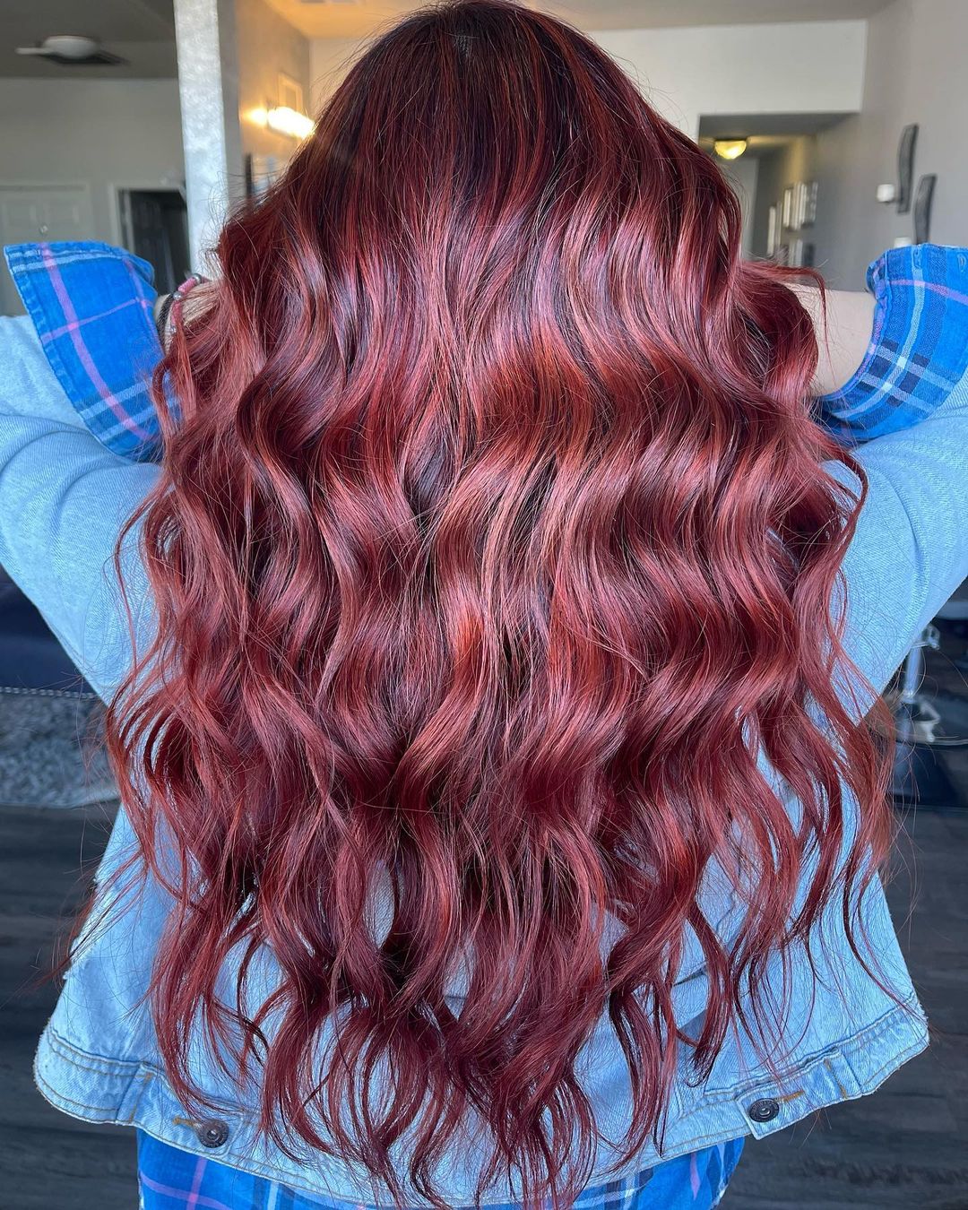 Velvety Wavy Dark Red Hair