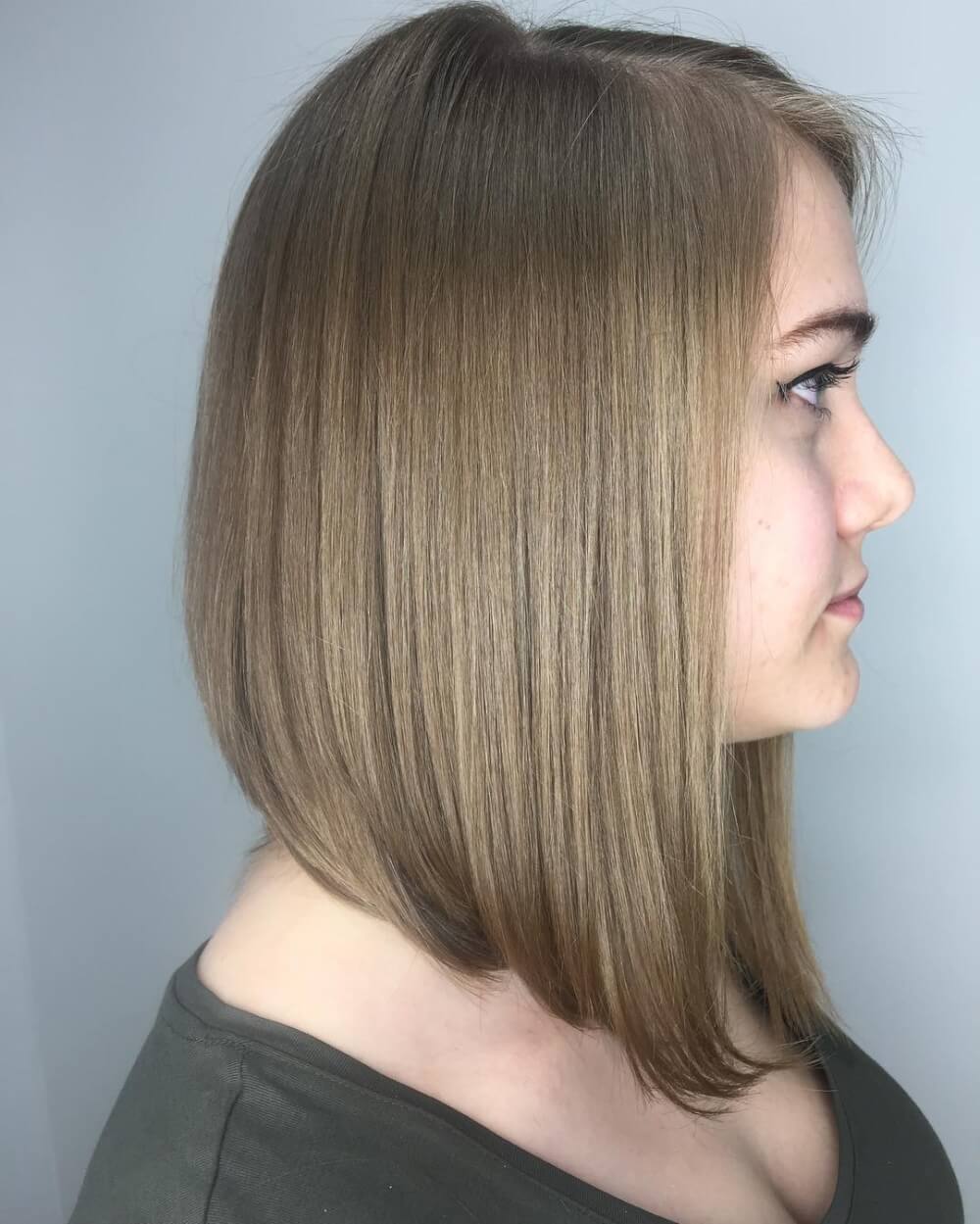 Versatile shoulder-length angled bob haircut