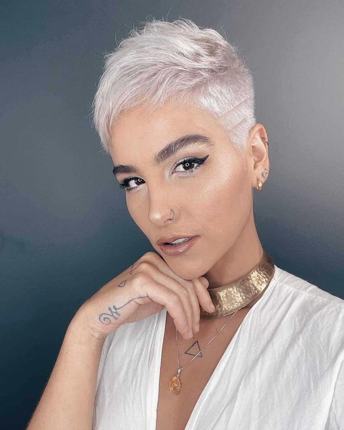 Very Short Edgy Silver-Gray Pixie Cut