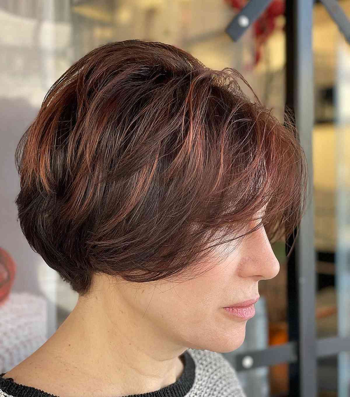 Very Short Layered Crop with Auburn Cinnamon Highlights