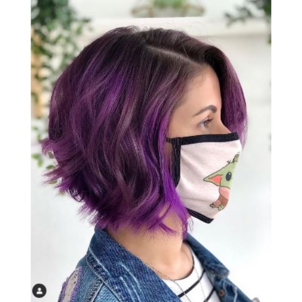 Violet Colored Textured Bob With Side Part
