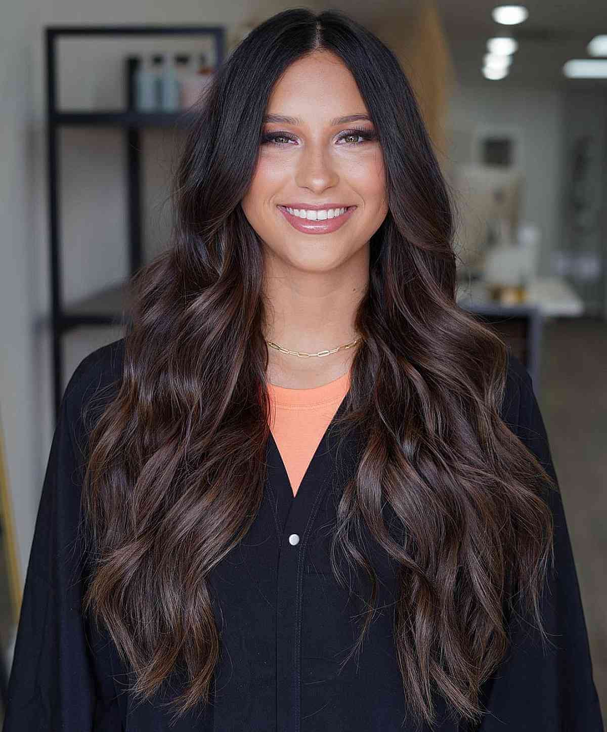 Waist-Length Wavy Hair with. Layers