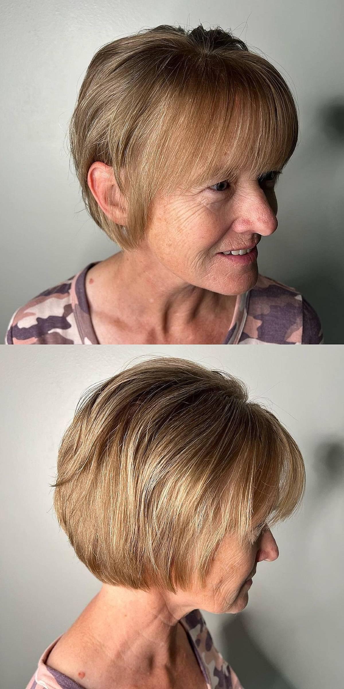 Warm Brown Short Bob with Bangs for Women Over 60