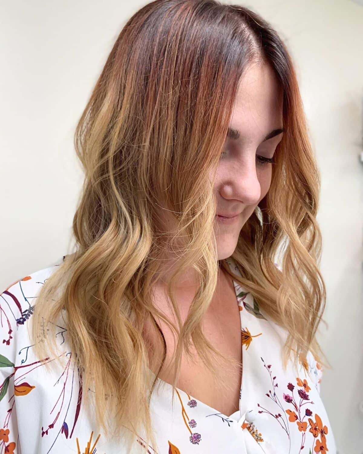 Wavy Copper Brown to Golden Blonde Ombre
