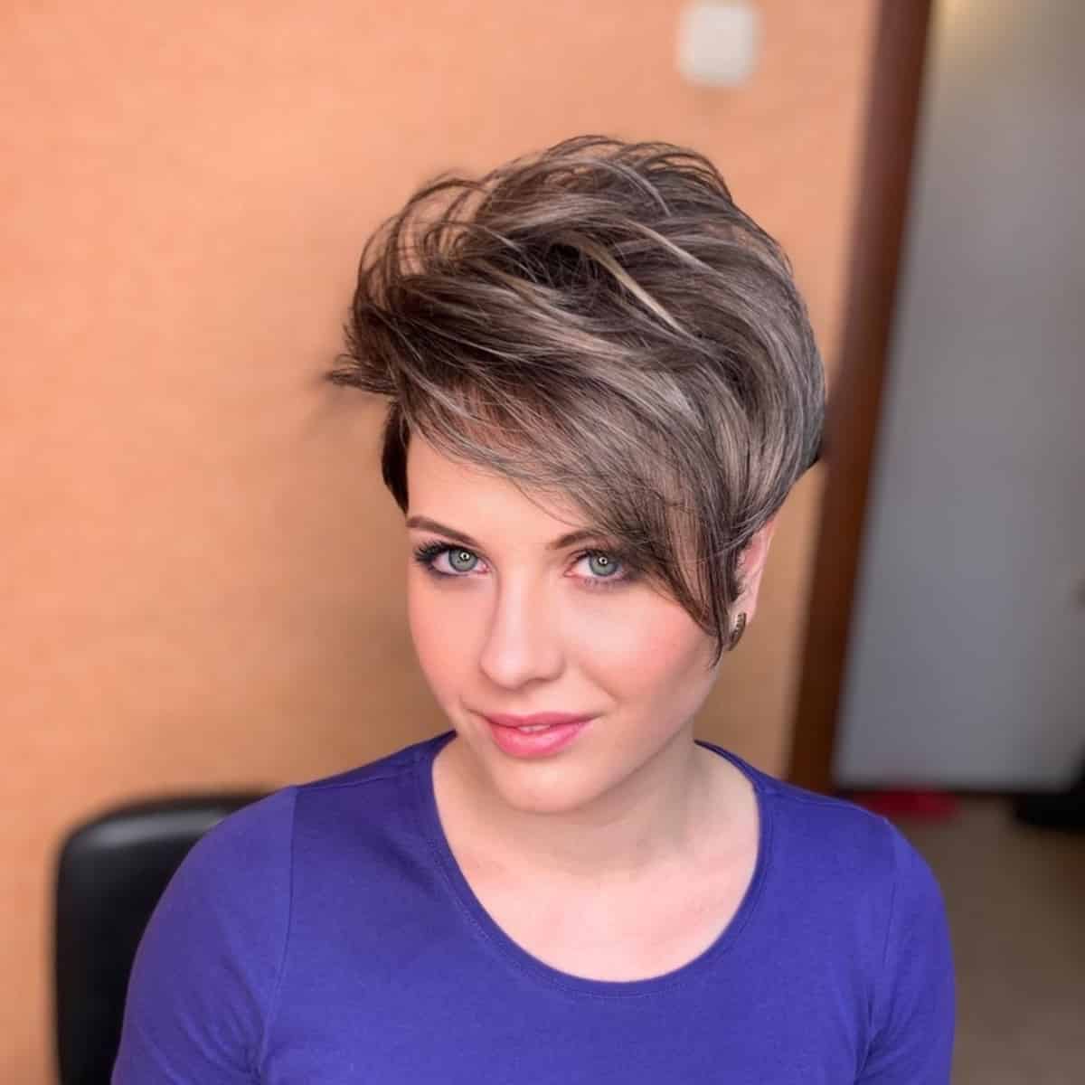 Wavy Long Pixie with Bangs