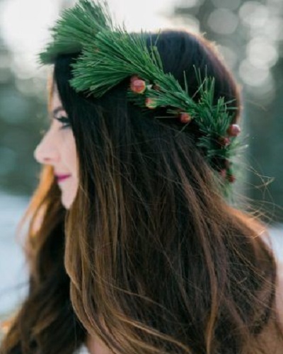 Winter Wreath Wedding Hairstyles for Long Hair 