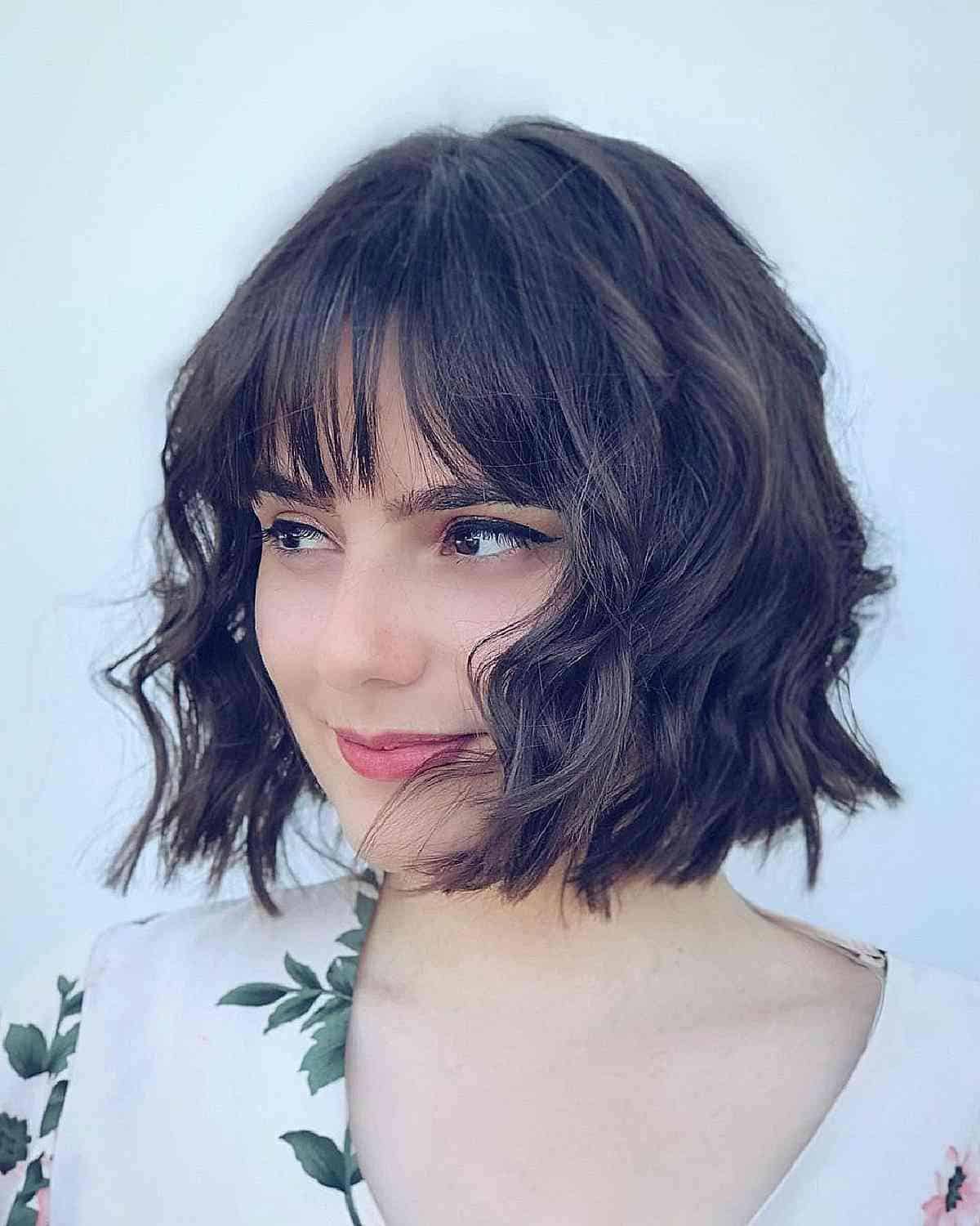 Wispy Thin Bangs on Short Wavy Hair