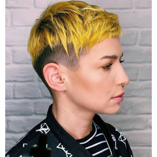Yellow Blonde Pixie Cut With Textured Top