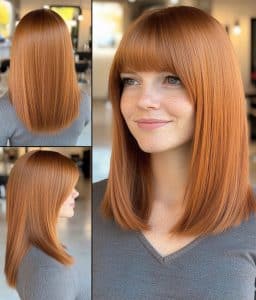 Soft Copper French Bangs Hair