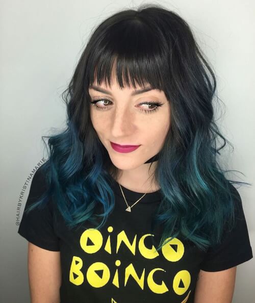 Black to Blue Ombre Hair With Bangs