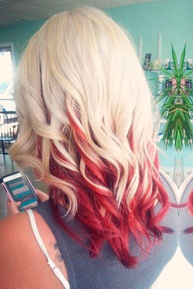 Bombshell Blonde with Bright Red Accents