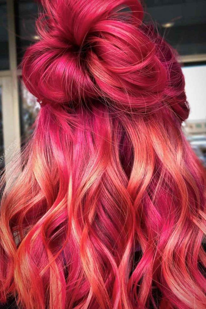 Bright Peach Red, red hair ombre, red hair with ombre, dark red ombre hair