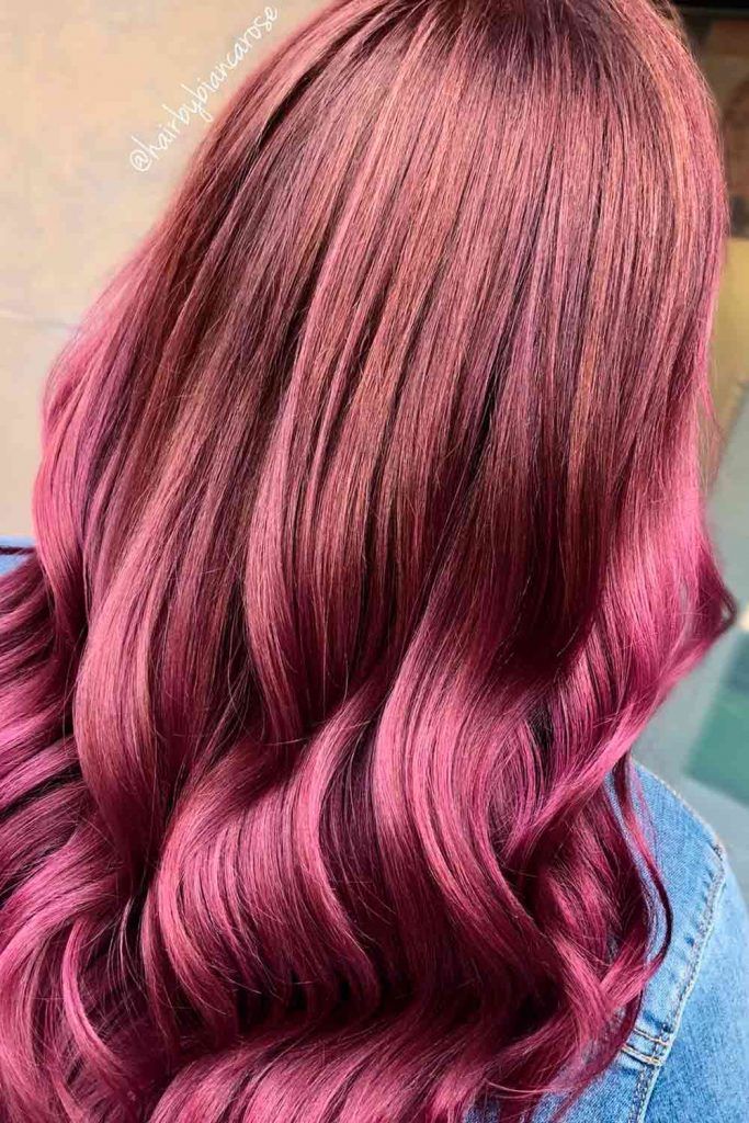 Natural to Mahogany, red purple ombre hair, red violet ombre, red hair with ombre