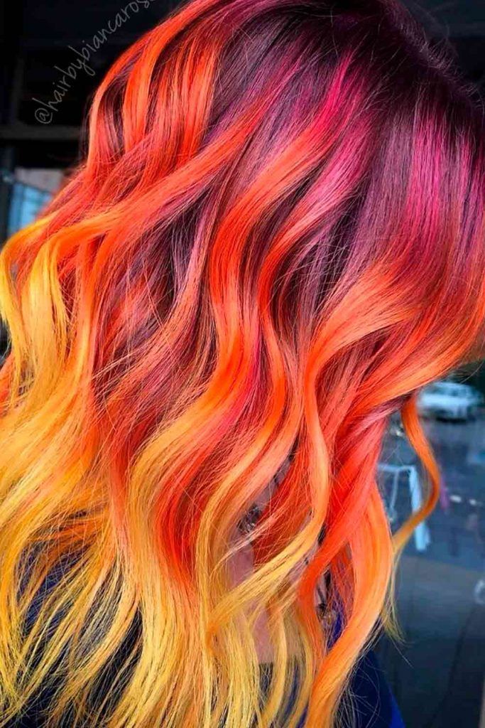 Peach Red, red ombre long hair, red ombre color, bright red ombre, red hombre