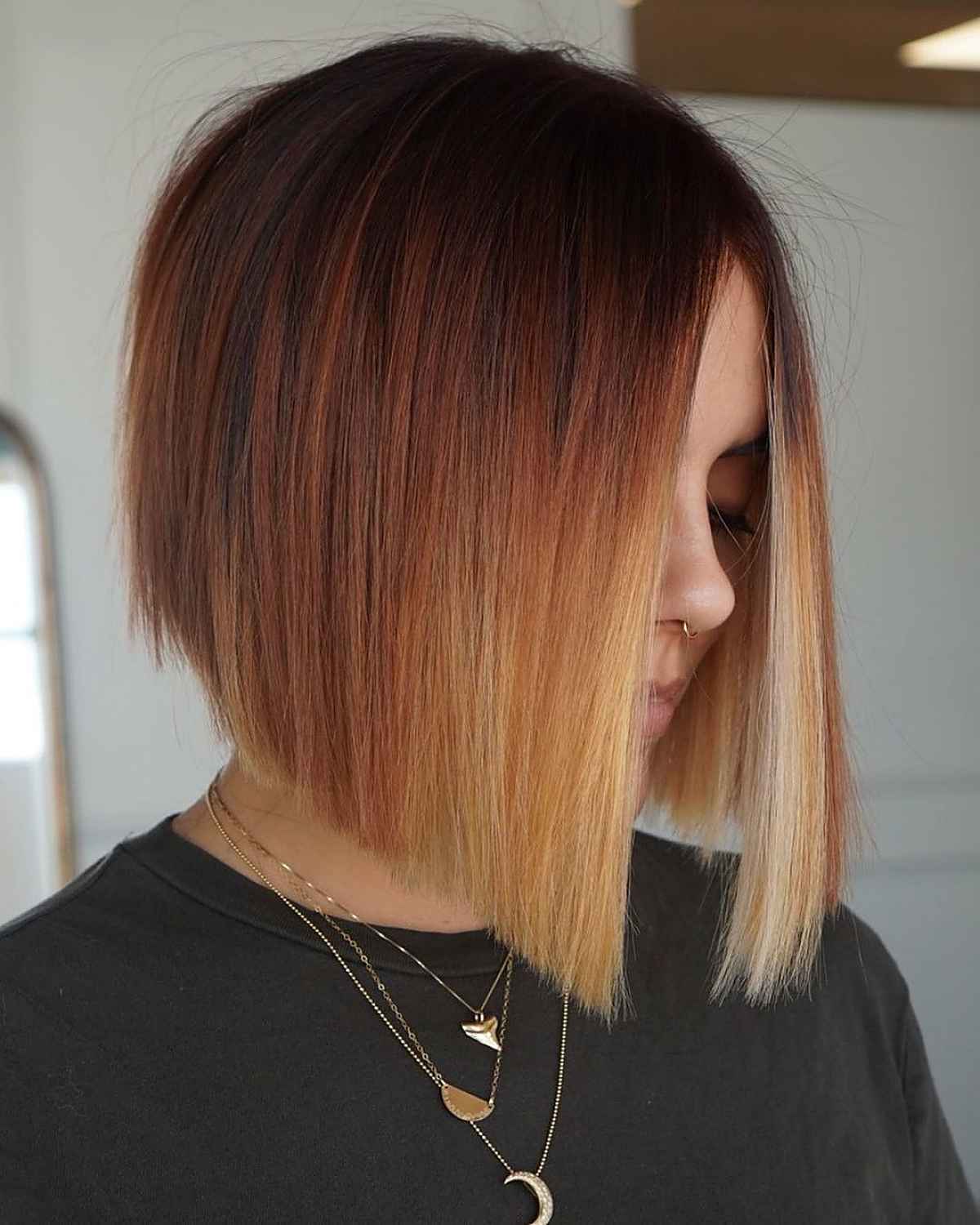 soft dark to auburn copper ombre