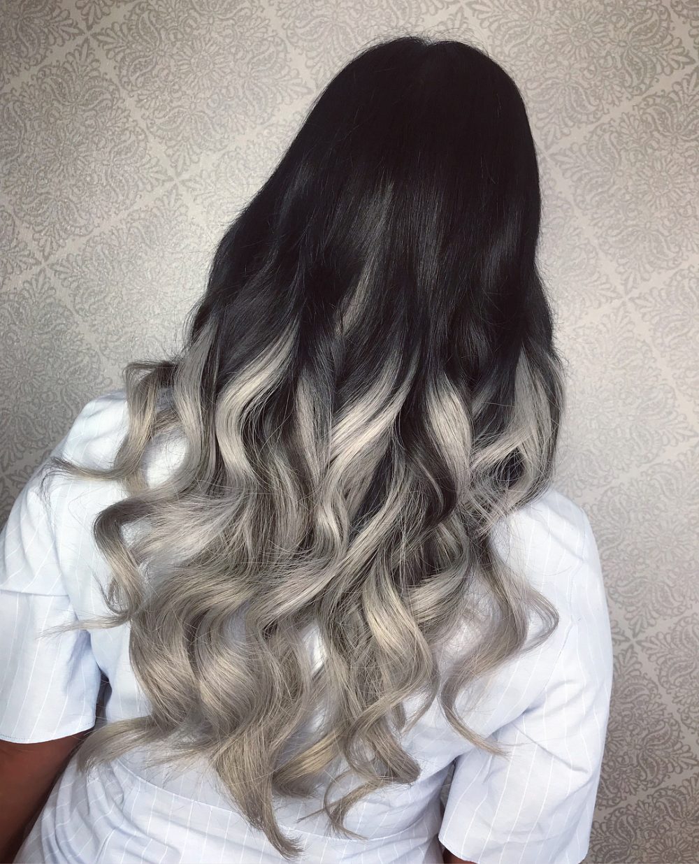 Stunning Black to Silver Ombre Hair Color