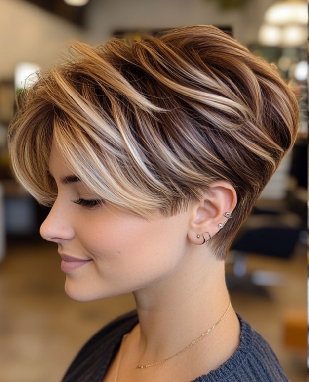 Edgy Textured Pixie with Blonde Highlights