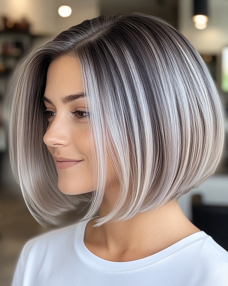 Silver Ash Blonde Bob with Dark Roots